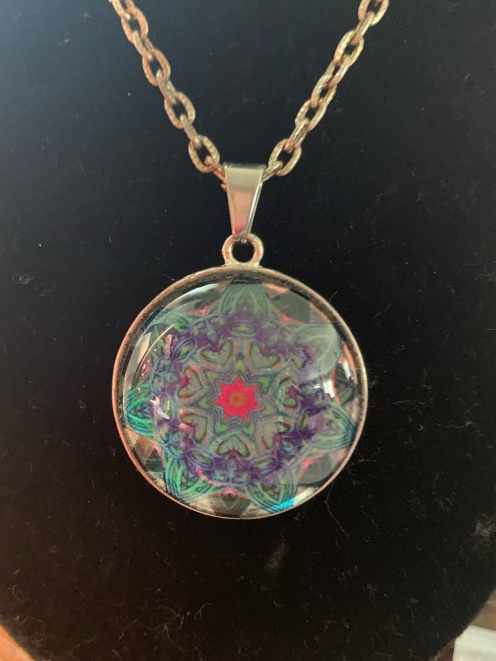 Boho Kaleidoscope Glass Pendant Necklace - Multicolor